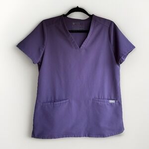 Figs Women's Casma Purple V- Neckline Short Sleeves Scrub Top Sz S Nurse Medical
